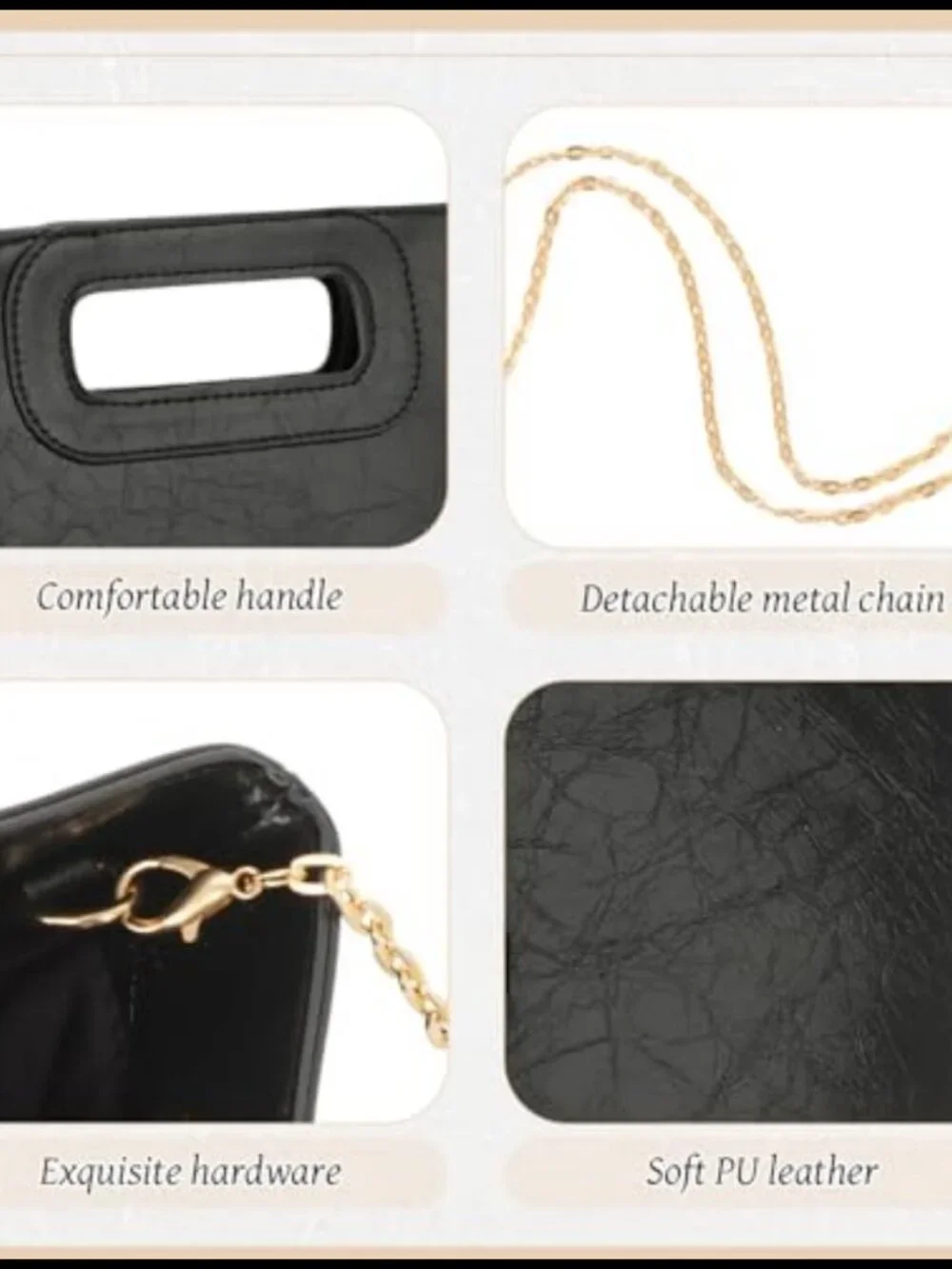 PU Leather Evening Clutch with Chain Detachable Crossbody Wedding Bag